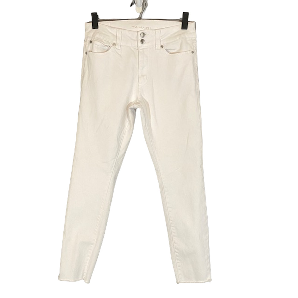Tahari White Raw Hem Fringe Ankle Skinny Classic Denim Jeans Women Sz 6